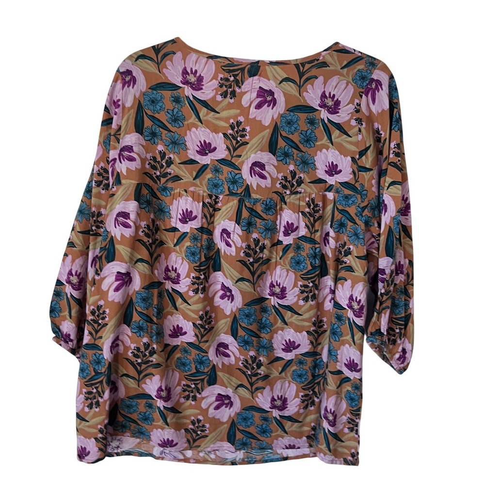 Natural Life Floral Peasant‎ Tunic Top Boho Tassel Accent Rayon Size Large - Picture 9 of 9